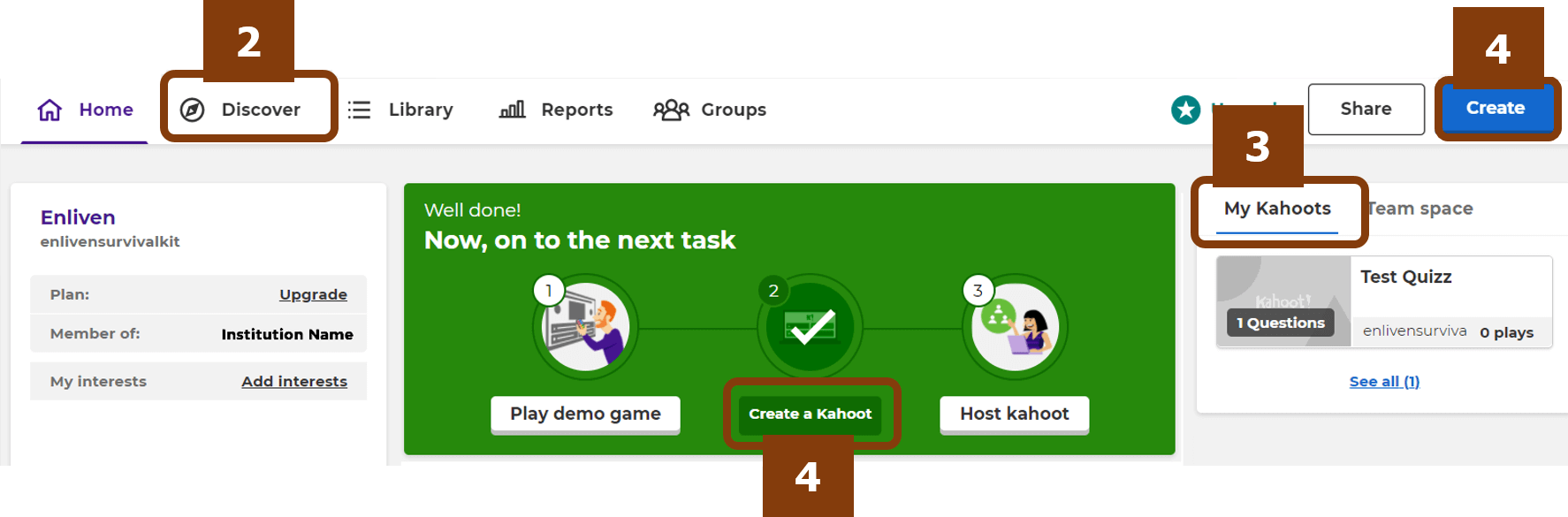 Página do Kahoot correspondente às questões do quiz.