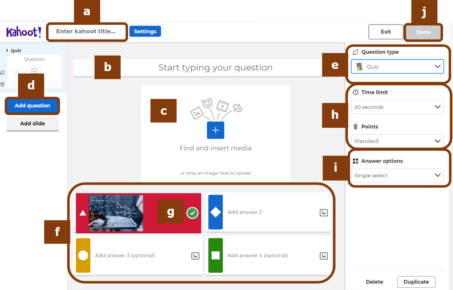 Página do Kahoot correspondente às questões do quiz.