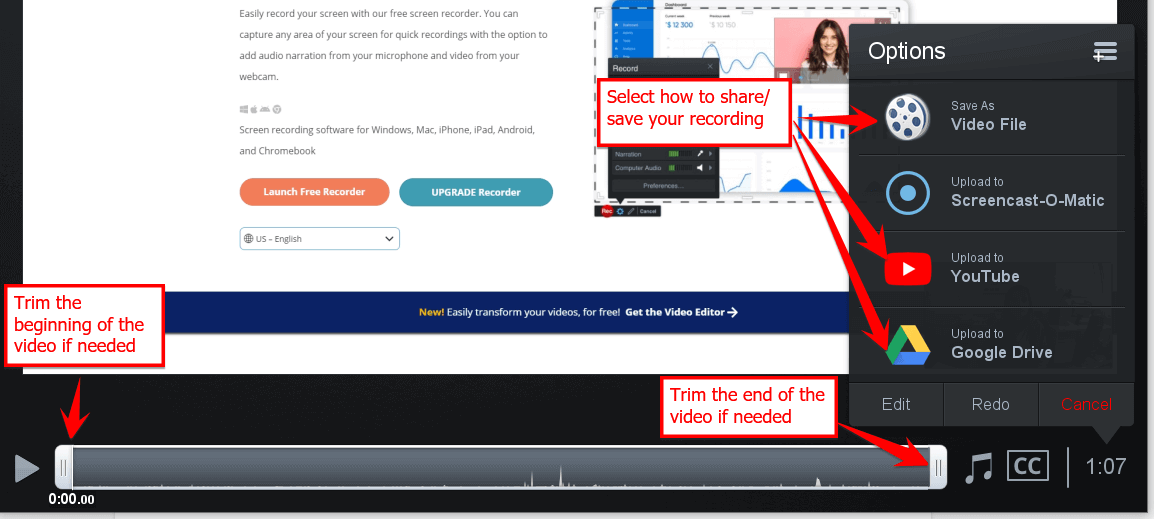 trim, save and publish videofile